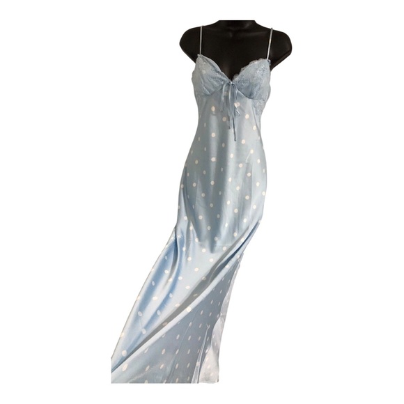 Jessica Simpson Dresses & Skirts - Jessica Simpson blue white polka dot lace cups satin effect maxi dress size M